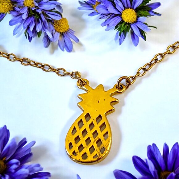By STERLING FOREVER Pineapple Cutout Pendant Necklace Silver & Gold Wash GIRLS - Picture 1 of 11